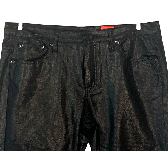 3-FOR-$30 V Cristina Sz 10 Black Jeans Straight Leg Black Shiny Synthetic Fabric - Picture 3 of 8